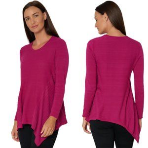 Lisa Bayne Stretch Knit Top Quarter Sleeve Florence Tee Magenta Navy SZ Large